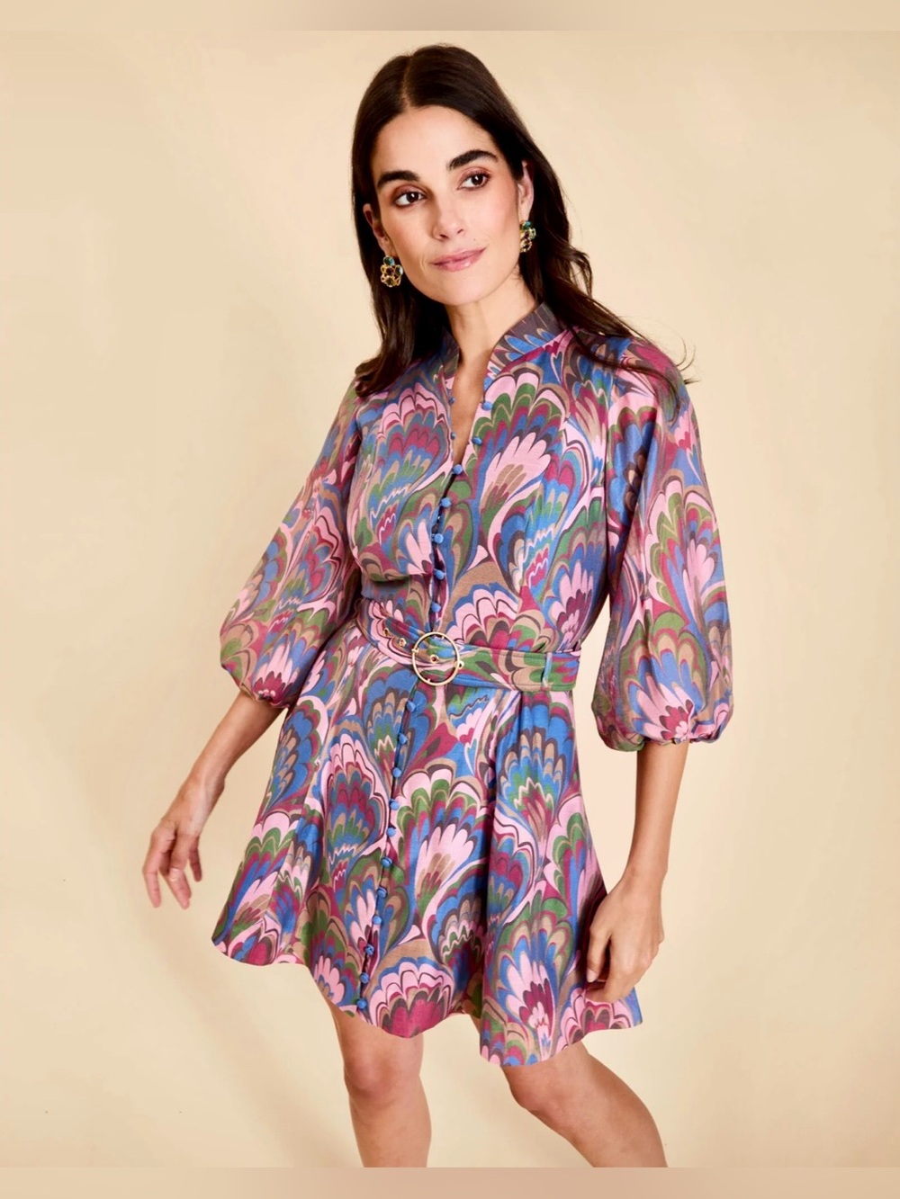 NWT MESTIZA Pink Multi-Color Patterned Women's Dress w/Belt -  SHE HAS POCKETS!